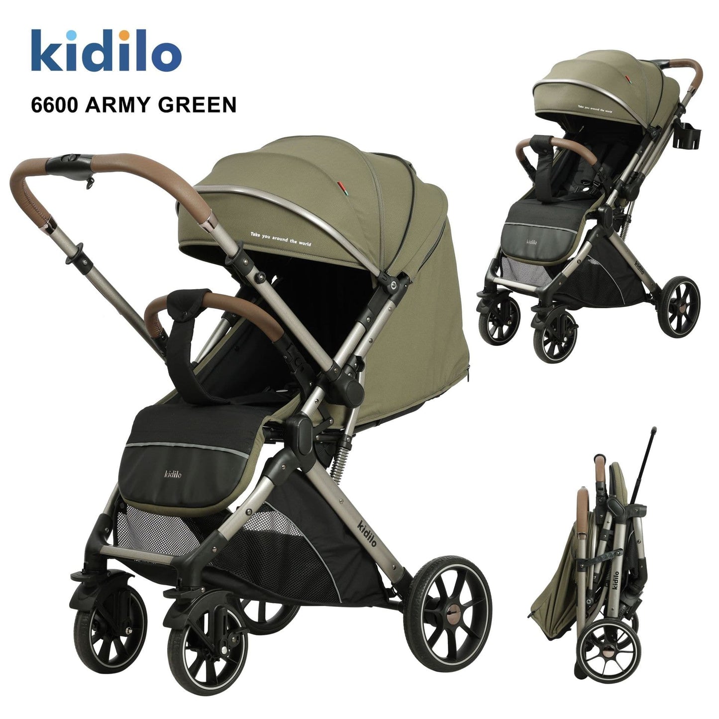 Poussette valise réversible KIDILO 6600 – confortable, maniable et compacte VERT