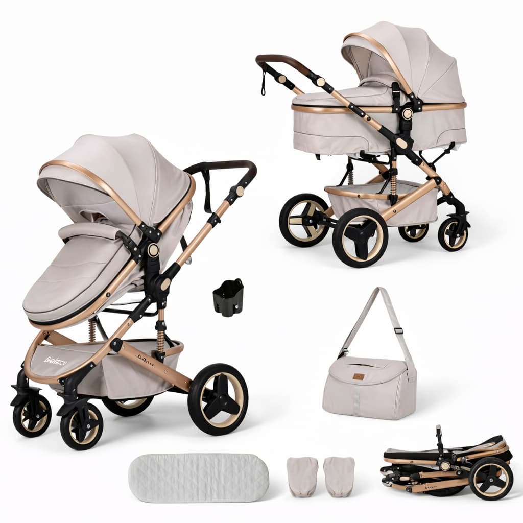Poussette combinée 2-en-1 BELECOO 580 rose avec accessoires