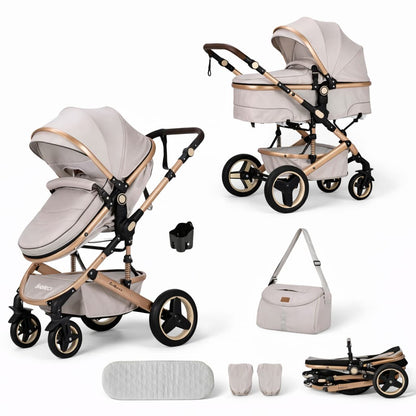 Poussette combinée 2-en-1 BELECOO 580 rose avec accessoires