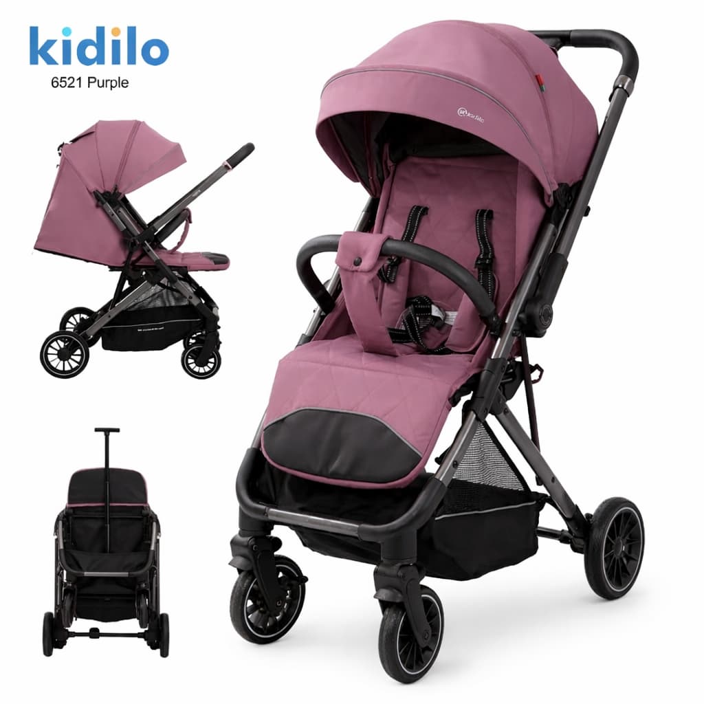 Poussette Kidilo 6521 purple – vue 3/4 sur fond blanc