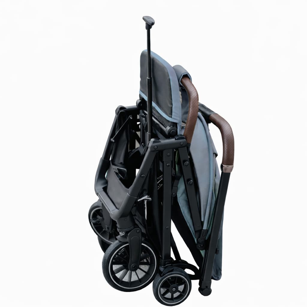 Poussette valise KIDILO 6530 bleue pliée format compact facile à transporter