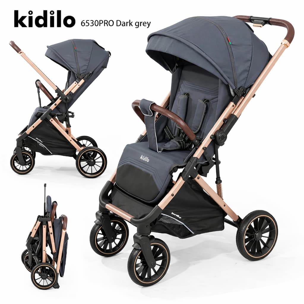 📋 Poussette valise Air Travel KIDILO 6530 PRO réversible vue 3/4 avant dark grey
