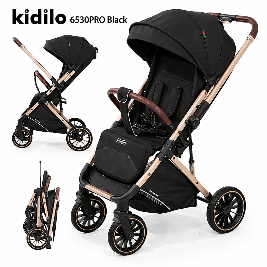 📋 Poussette valise Air Travel KIDILO 6530 PRO réversible vue 3/4 avant black
