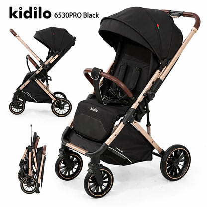 📋 Poussette valise Air Travel KIDILO 6530 PRO réversible vue 3/4 avant black
