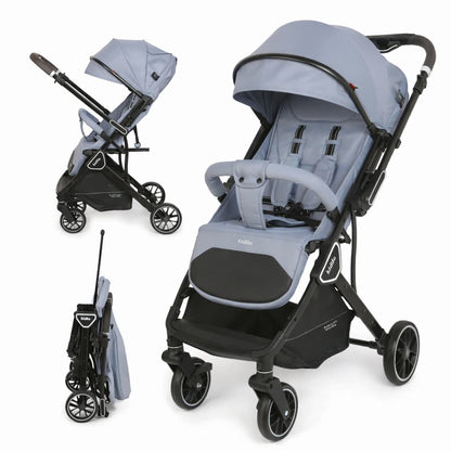 Poussette valise KIDILO couleur gris bleu clair, compacte et élégante