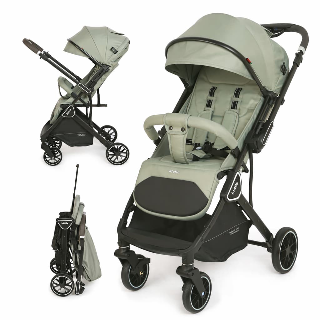 Poussette valise KIDILO vert sauge, teinte naturelle et apaisante