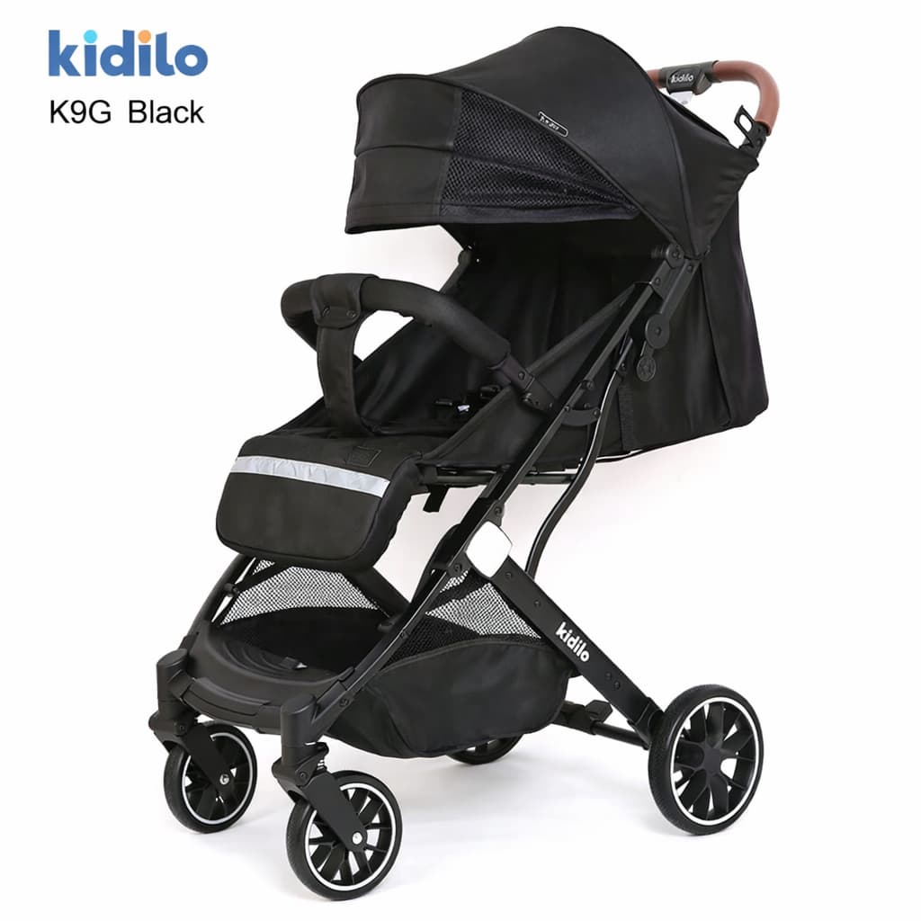 Poussette Kidilo Canoe G noir – vue 3/4 sur fond blanc