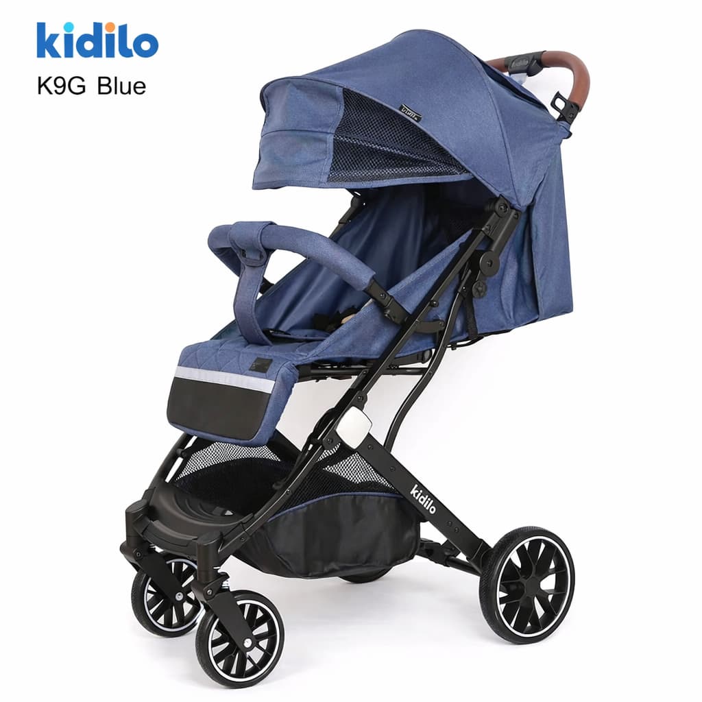 Poussette Kidilo Canoe G bleu ardoise – vue 3/4 sur fond blanc