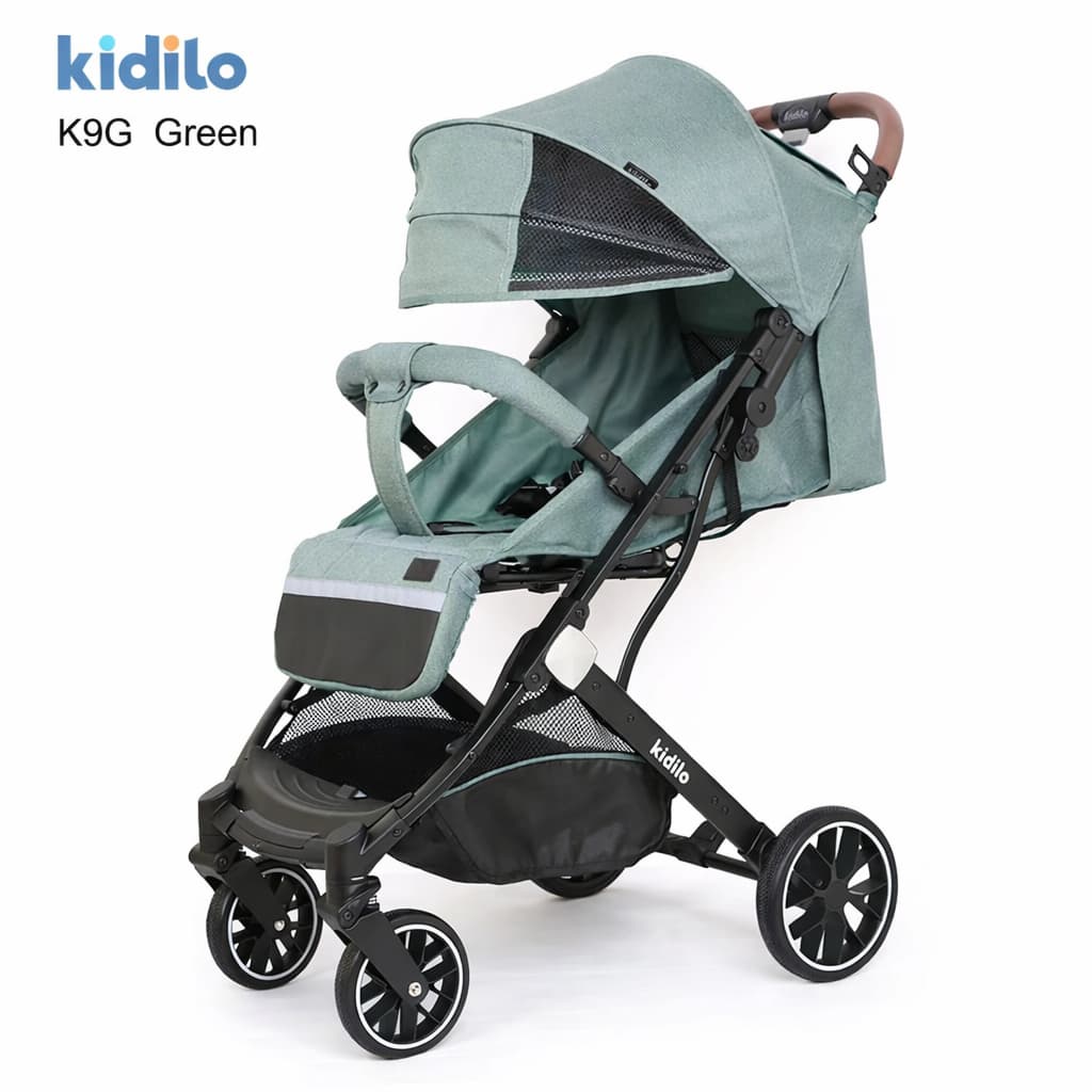 Poussette Kidilo Canoe G vert – vue 3/4 sur fond blanc