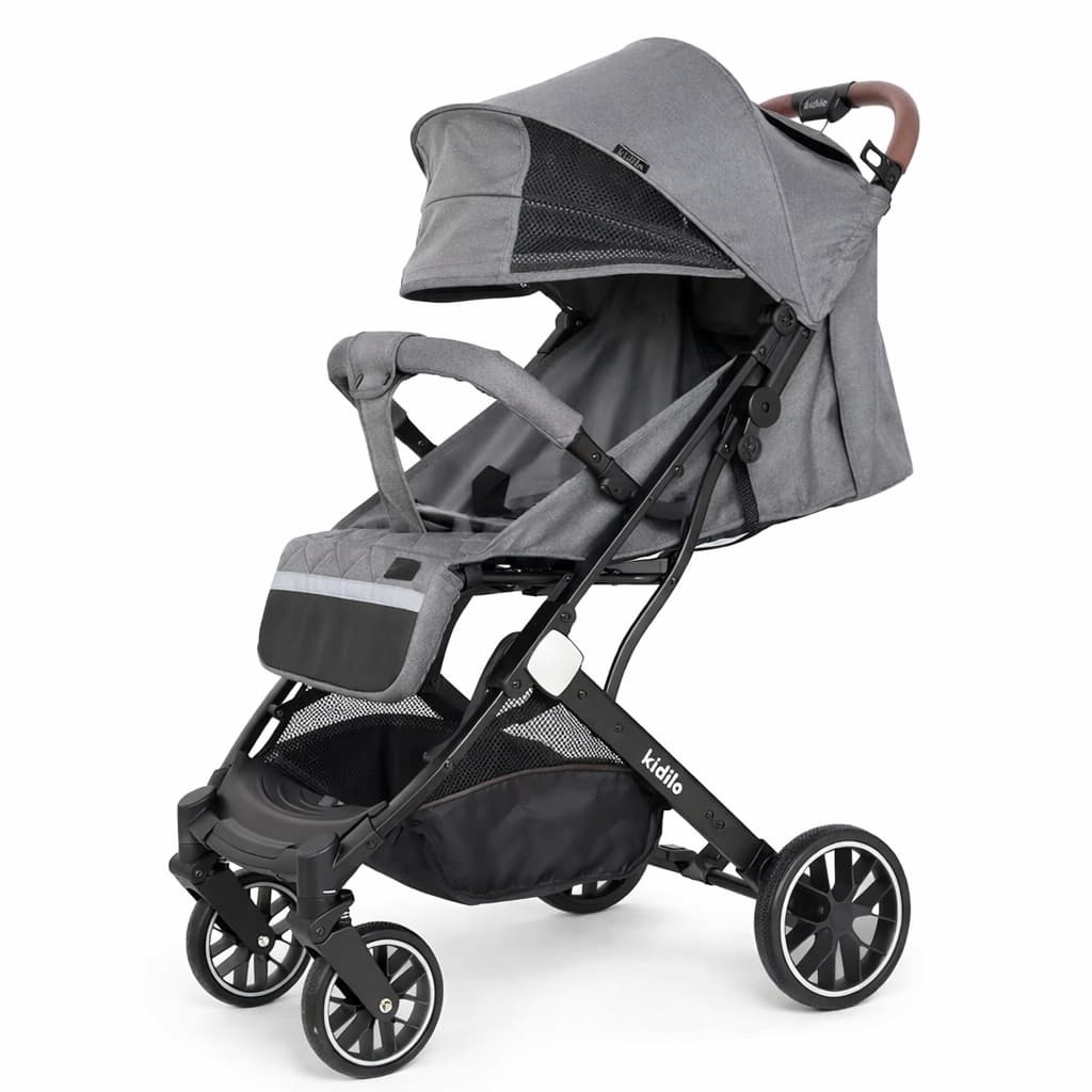 Poussette Kidilo Canoe G gris – vue 3/4 sur fond blanc