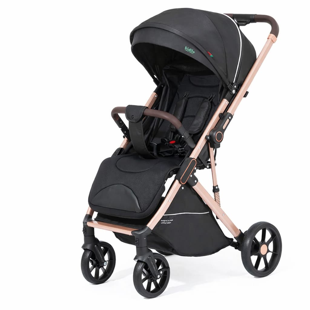 Poussette Kidilo Z8 noir – vue 3/4 sur fond blanc