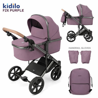 Poussette combinée 2 en 1 Kidilo F2X purple avec nacelle et accessoires
