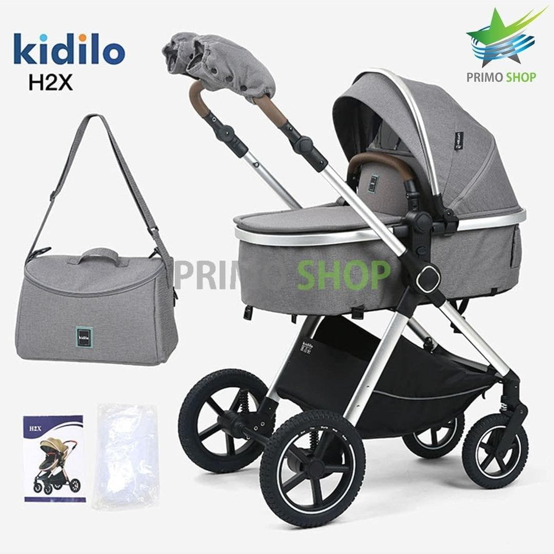 Poussette combinée 2 en 1 Kidilo H2X grise avec nacelle et accessoires
