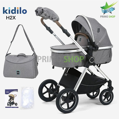 Poussette combinée 2 en 1 Kidilo H2X grise avec nacelle et accessoires
