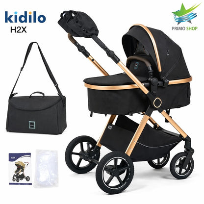 Poussette combinée 2 en 1 Kidilo H2X noire avec nacelle et accessoires

