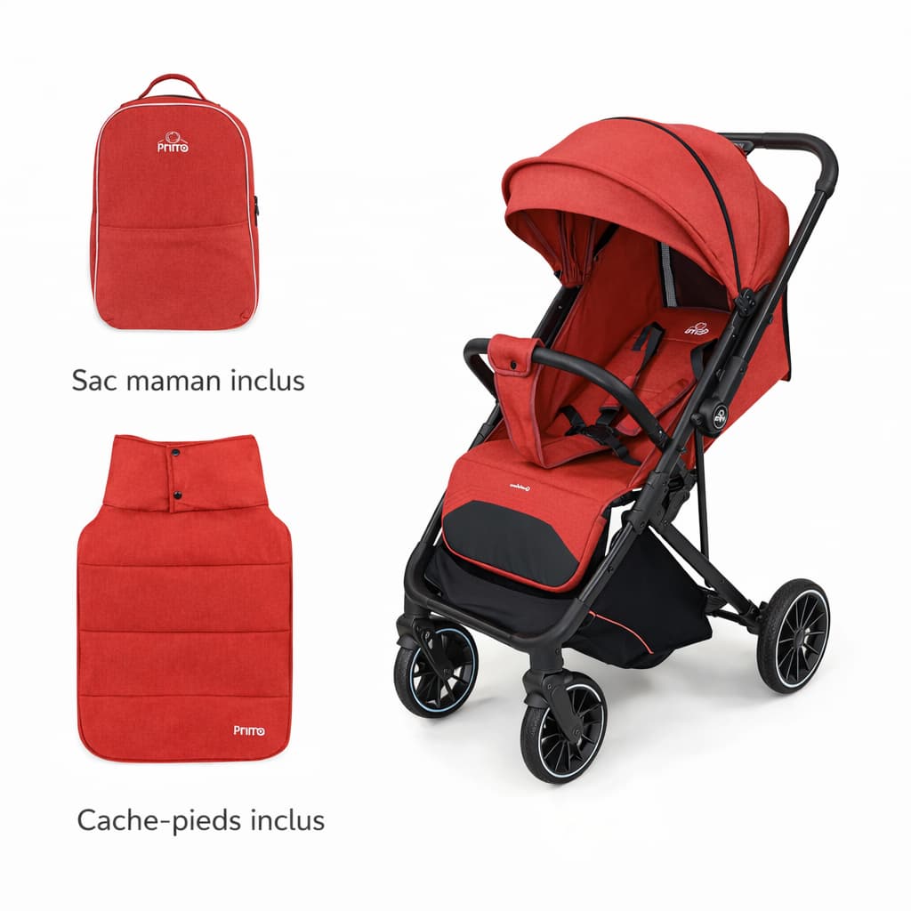 Poussette PRIMO Quotidiano réversible compacte pour usage quotidien rouge