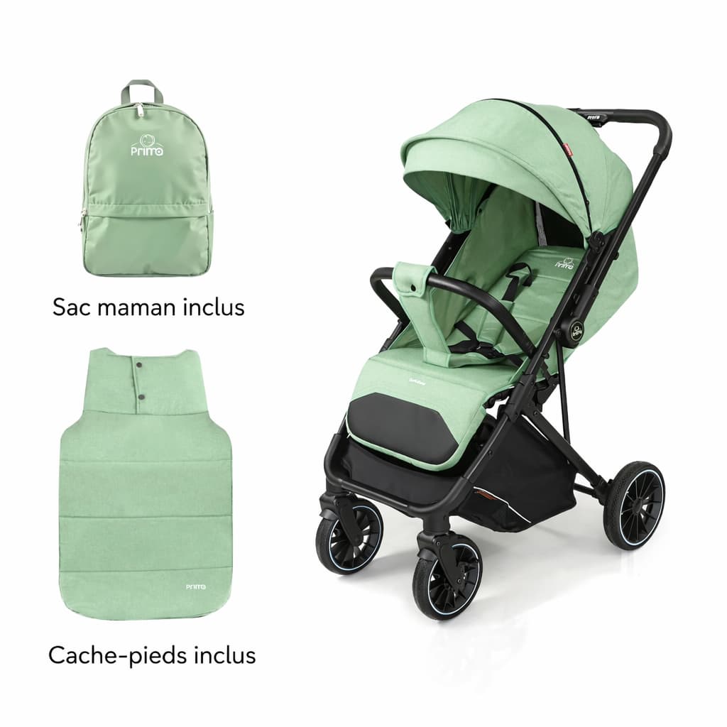 Poussette PRIMO Quotidiano réversible compacte pour usage quotidien verte